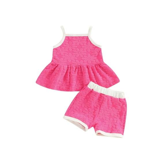 Suealasg Toddler Girls Clothes 2Pcs Kids Summer Outfit Set 1T 2T 3T 4T Flower Pattern Straps Sleeveless Tank Tops Elastic Waist Shorts Sets 0-4 Years