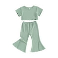 thumbnail image 1 of Suealasg Toddler Girls Clothes 6M 1T 2T 3T 4T 5T Ribbed Short Sleeve Round Neck T-Shirt with Flare Trousers 2pcs Kids Baby Girls Summer Outfits, 1 of 8