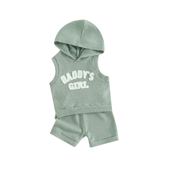 Suealasg Toddler Girls Clothes Set 6M 1T 2T 3T Sleeveless Letters Hooded Tops and Shorts 2Pcs Causal Summer Clothing for Baby Girls