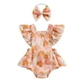thumbnail image 1 of Suealasg Toddler Girls Easter Outfit Baby Girls Clothes Short Sleeve Bunny Floral Print Romper +Headband 2Pcs Infant Summer Clothing, 1 of 9