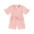 thumbnail image 1 of Suealasg Toddler Girls Jumpsuit 6M 1T 2T 3T 4T Little Girls Summer Casual Sweet Rompers Short Sleeve Ribbed Knitted Shorts Overalls, 1 of 9