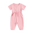 thumbnail image 1 of Suealasg Toddler Girls Jumpsuits Short Sleeve Crew Neck Tie-up Solid Romper Overalls 1T 2T 3T Baby Girls Summer One Piece Playsuit, 1 of 9