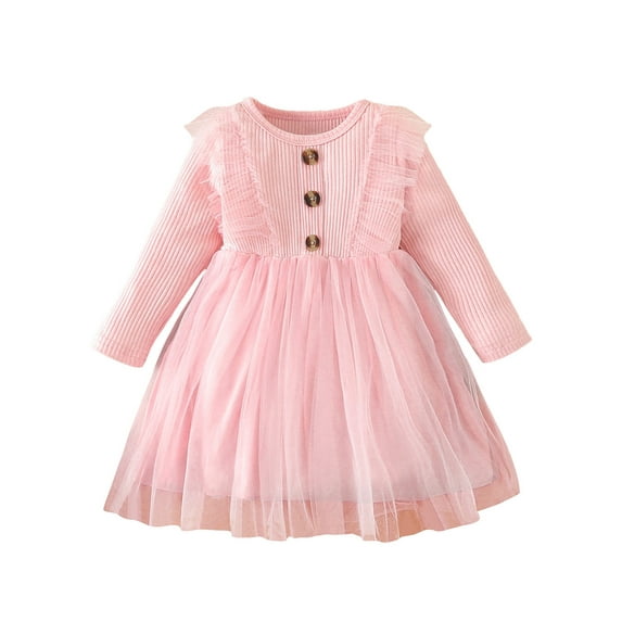 Suealasg Toddler Girls Princess Dress 3M 6M 12M 18M 24M Baby Girls Long Sleeve Patchwork Tulle Dress Infant Newborn Girls Spring Casual A-line Dress