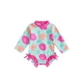 thumbnail image 1 of Suealasg Toddler Girls Rash Guard Swimsuit Rompers Long Sleeve Shell Print Baby Ruffles Bathing Suit Swimwear, 1 of 9
