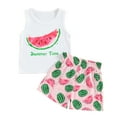 thumbnail image 1 of Suealasg Toddler Girls Shorts Set Outfits Sleeveless Crew Neck Letters Print Tank Top and Flower Watermelon Shorts Kids Girls Summer Clothes Set 1T-5T, 1 of 9