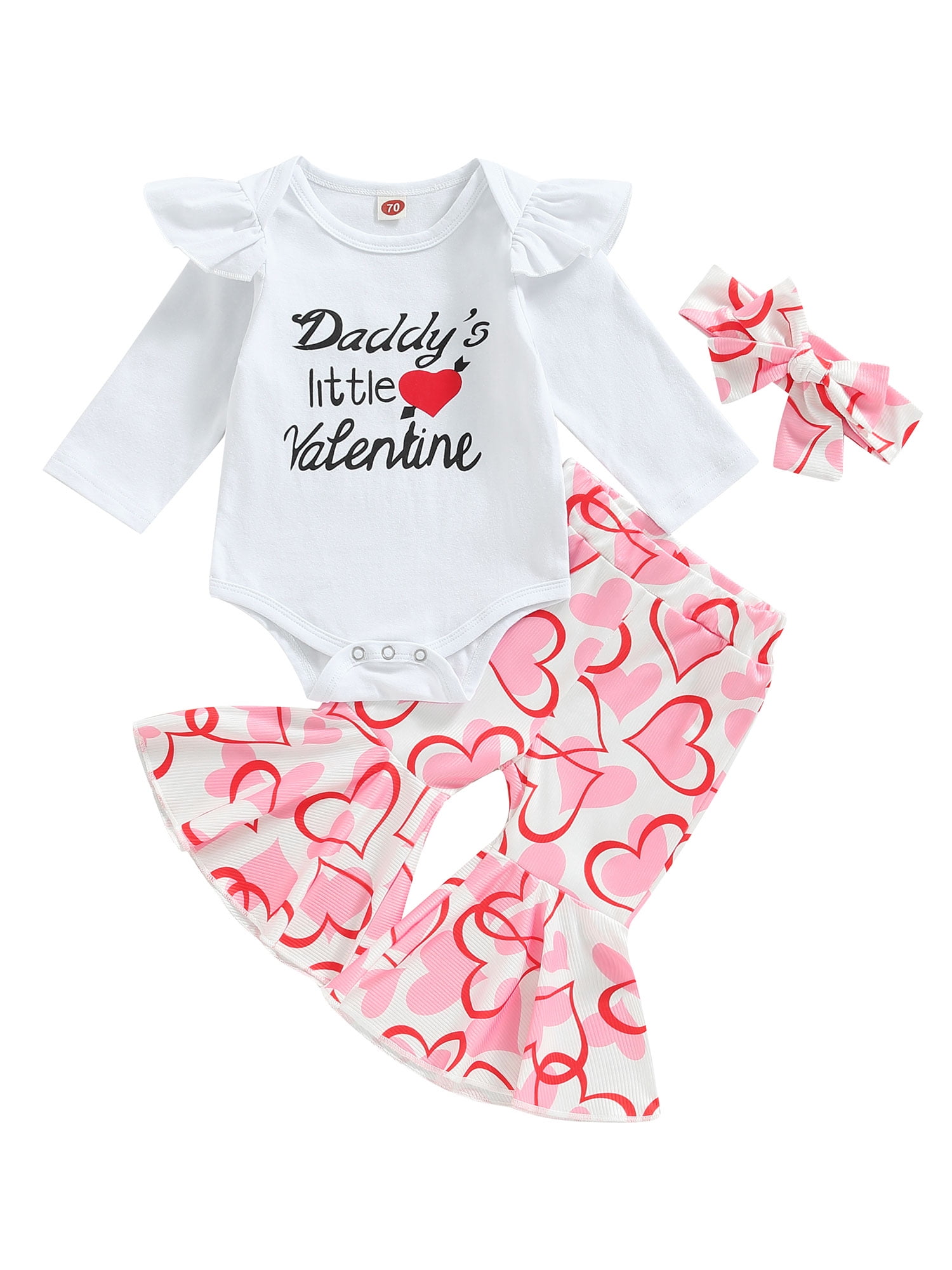 Adorable Valentine's Day Outfit For Baby Girls - Red Heart Romper With Flare Pants & Headband Set (0-18 Months)