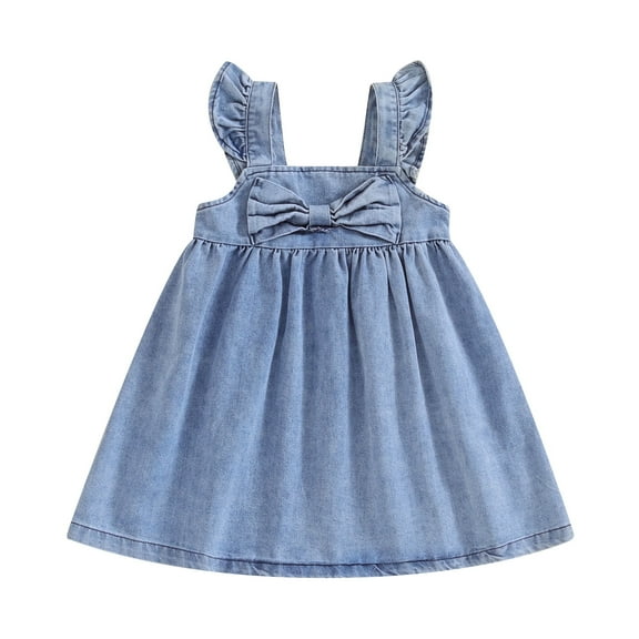 Suealasg Toddler Girls Summer Denim Dress Clothes 6M 1T 2T 3T 4T Little Girls Solid Color Bow Sleeveless A-line Dress Casual Beach Party Dress for Kids Girls