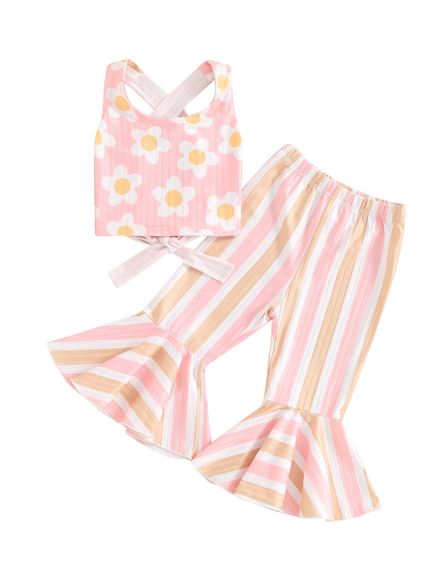 Flower Stripe Printed Back Tie Top