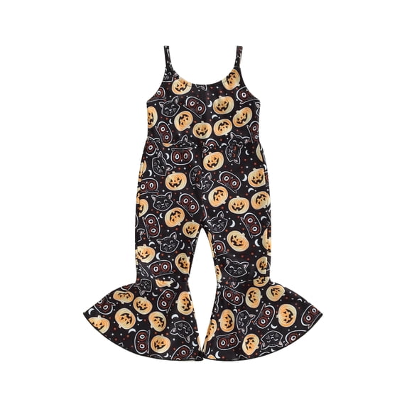 Suealasg Toddler Kid Baby Girl Sleeveless Pumpkin Print Jumpsuit 1T 2T 3T 4T 5T Little Girl Halloween Romper Outfits
