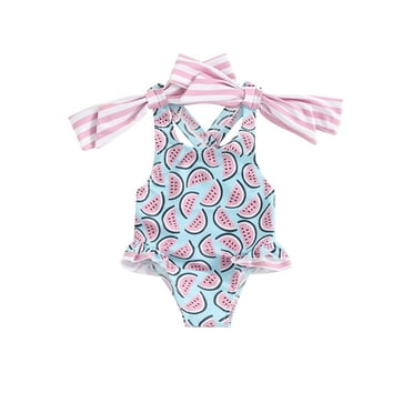 Suealasg Toddler Kid Girl Swimwear Sleeveless Floral Stars Print Ruffled Monokini Swimsuit 1T 2T 3T 4T 5T 6T Little Girls Swimming Beach Bathing Suit