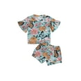 thumbnail image 1 of Suealasg Toddler Kids Girl Summer Clothes 1T 2T 3T 4T Floral Print Short Sleeve T-Shirt and Elastic Shorts Set Little Girl Casual 2Pcs Outfits, 1 of 6