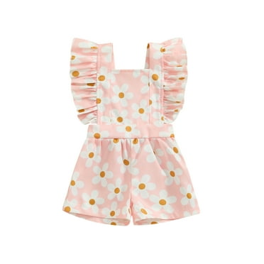 Suealasg Toddler Kids Girls Overalls Romper Fly Sleeve Backless Flower Print Shortall 1T 2T 3T 4T 5T Little Girls Summer Jumpsuit