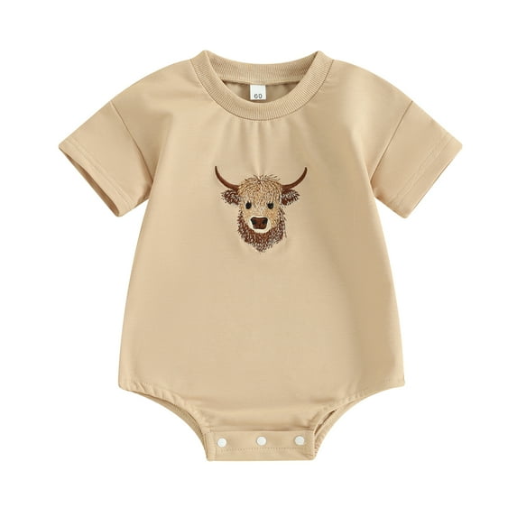 Suealasg Western Baby Boy Girls Romper Short Sleeve Cow Head Pattern Bodysuit 3M 6M 12M 18M Newborn Boy Girls Summer One Piece Clothes