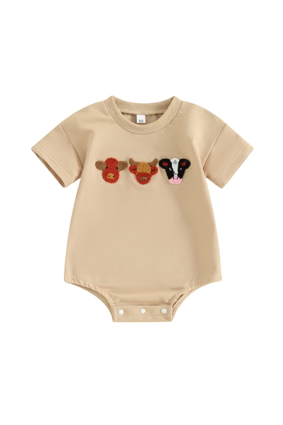 Western Baby Boy Girls Romper Short Sleeve Cow Head Pattern Bodysuit 3M 6M 12M 18M Newborn Boy Girls Summer One Piece Clothes