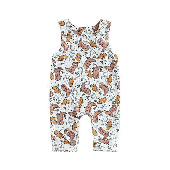 Suealasg Western Baby Boy Jumpsuit Sleeveless Horse Cow Boots Print Romper Pants 3 6 12 18 Months Newborn Infant Boys Cute One Piece Clothes