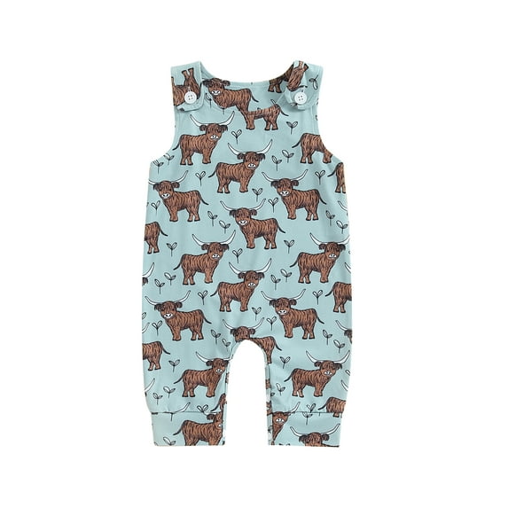 Suealasg Western Baby Boy Jumpsuit Sleeveless Horse Cow Boots Print Romper Pants 3 6 12 18 Months Newborn Infant Boys Cute One Piece Clothes