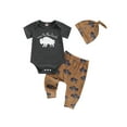 thumbnail image 1 of Suealasg Western Baby Boys Clothes 3 6 12 Months Infant Short Sleeve Letter Cow Print Romper +Long Pants +Hat Set Newborn Boys 3Pcs Summer Casual Outfits, 1 of 8