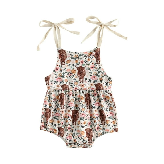 Suealasg Western Baby Girl Clothes Cow Print Romper Sleeveless Bodysuit Infant Summer Outfit