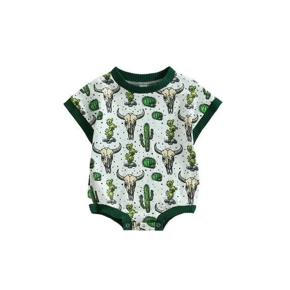Suealasg Western Baby Girls Boys Outfits Short Sleeve Cow Print Romper Bodysuit 3M 6M 12M 18M Infant Summer Country One Piece Clothes