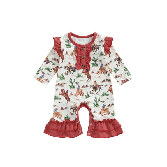 Suealasg Western Baby Girls Clothes Long Sleeve Cow Print Romper Jumpsuits 3 6 12 18 Months Infant Girls Fall Outfits