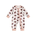 thumbnail image 1 of Suealasg Western Baby Girls Fall Jumpsuit 3 6 12 18 24 Months Infant Girls Long Sleeve Cattle Head Cow Cactus Print Zipped Romper Bodysuits Newborn Autumn Country Coming Home Clothes, 1 of 7