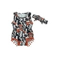 thumbnail image 1 of Suealasg Western Infant Baby Girls Outfits Sleeveless Crew Neck Cow Print Tasseled Balls Romper with Bowknot Hairband 2Pcs Summer Clothes Set 0-18M, 1 of 9