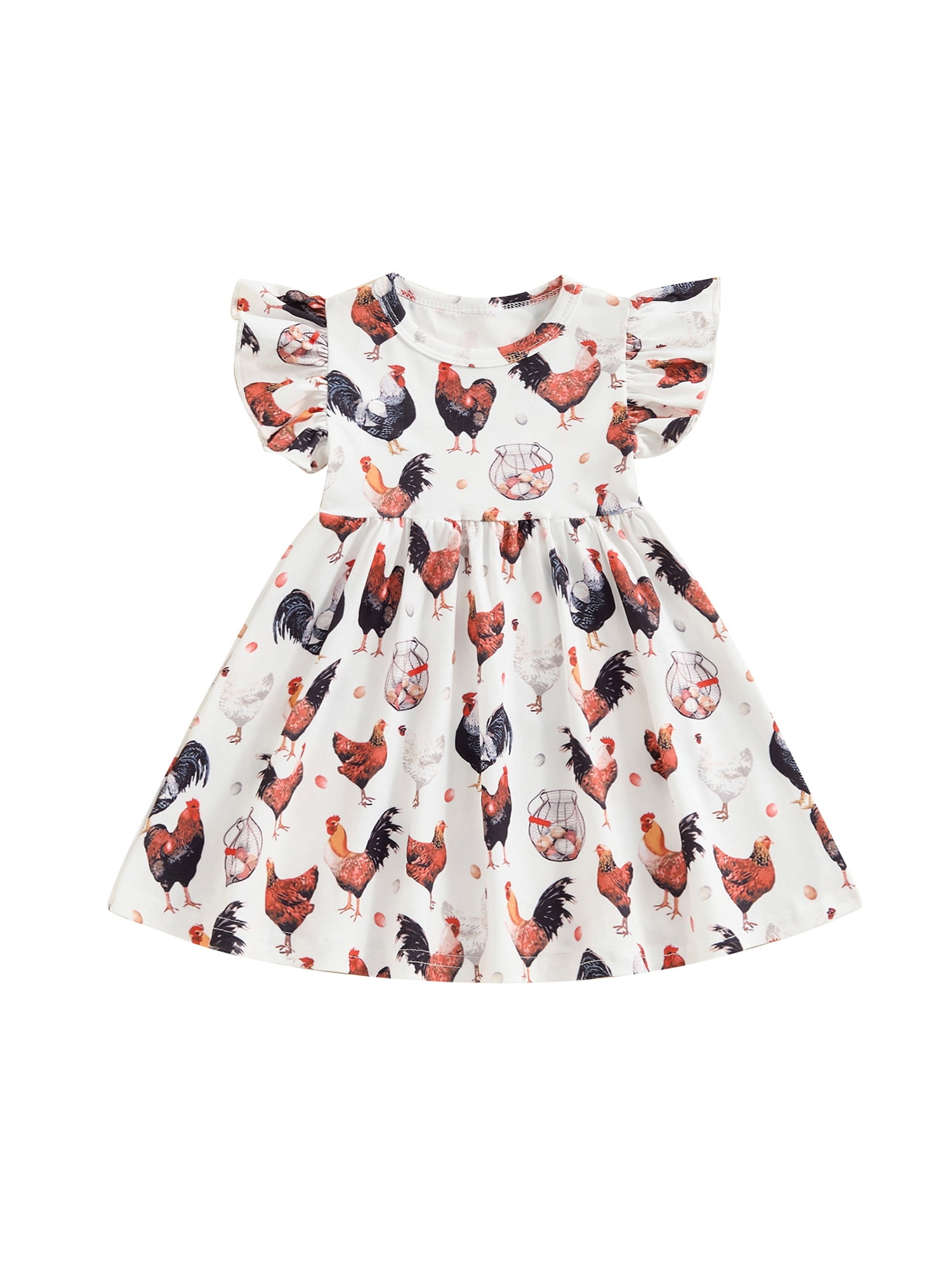 Suealasg Western Kids Baby Girls Outfits Toddler Summer Casual Dress Fly  Sleeve Horse/Chicken Print A-Line Dress - Walmart Business Supplies