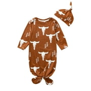 Suealasg Western Newborn Boys Girls Sleeping Bags Infant Long Sleeve Cow Head Print Knotted Swaddle Wrap Blanket Baby Sleep Sack +Hat 0-3 Months