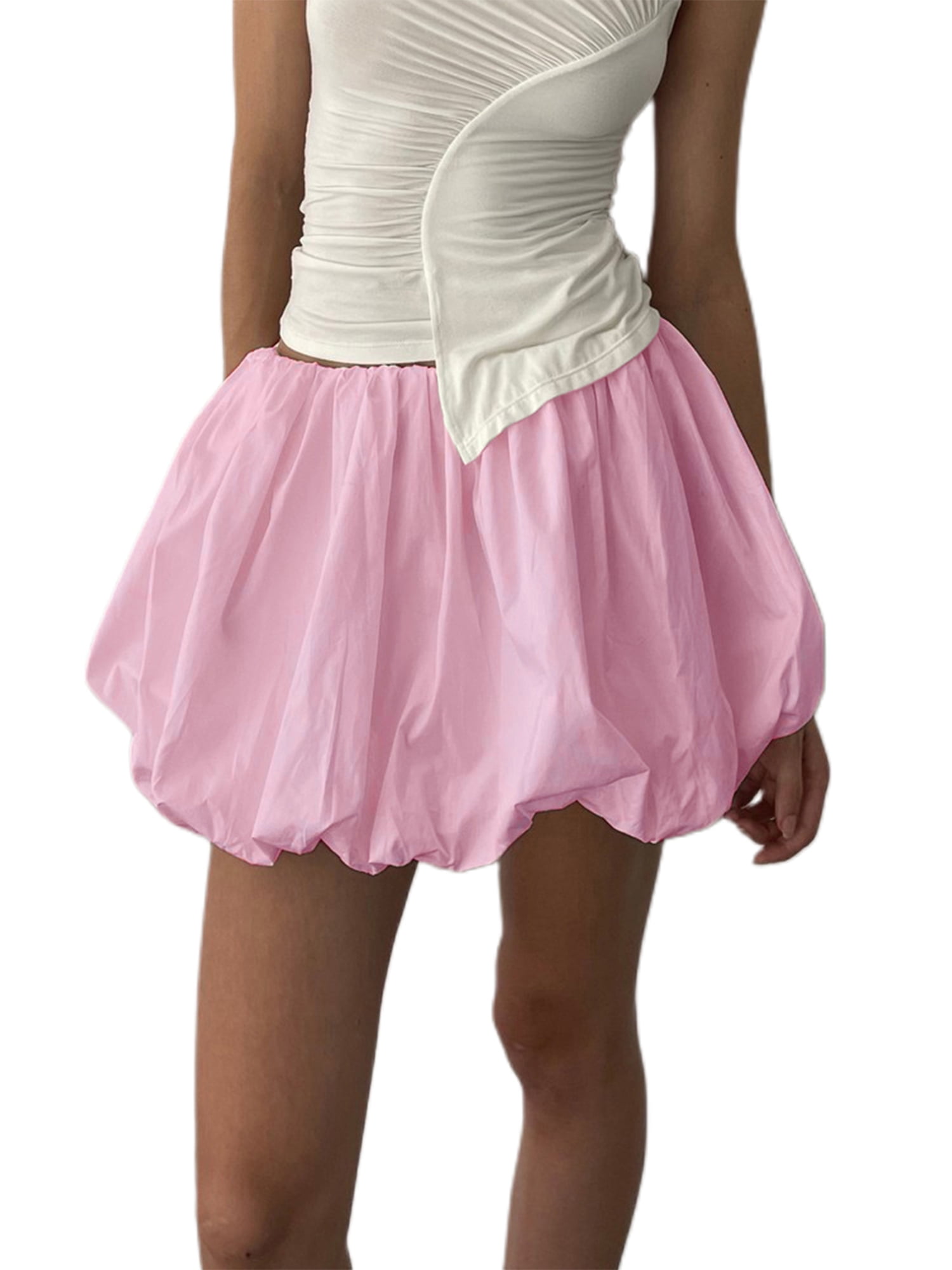 Suealasg Women Bubble Skirt High Waist Ruffle Hem A Line Pleated Mini Short Skirt Teen Girls Puffy Short Skirts Streetwear Walmart