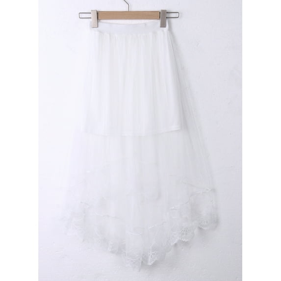 Suealasg Women's Double Layer Mesh Skirt High Waist Solid Color Net Pleated Perspective A-line Skirt