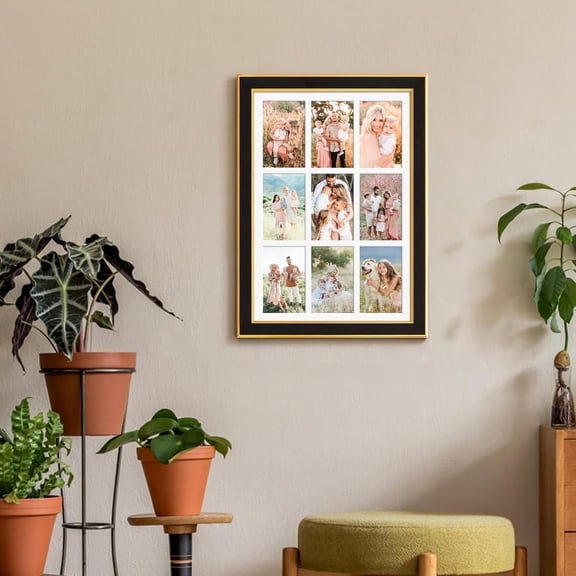 Suede 13.5x19.5 Picture Frame Display 9 Opening 4x6 Picture Frames Collage Wall Decor with Mat,Multi Photo Frame for Plexiglass,Wall Decor,1Pack,Black