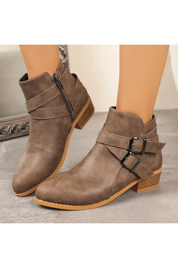 Suede Ankle Booties Daily Office Commuting, Double Buckle Strap Boots Autumn Casual Strolling, Comfortable Low Heel Shoes Holiday Travel Wearing, Lightweight Footwear Dinner Gathering, Khaki 6.5
