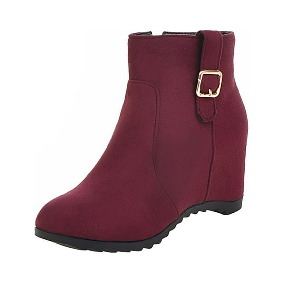 Suede Ankle Boots, Women's Hide Heels Booties with Belt Buckle - Fall Winter Office Work Boots