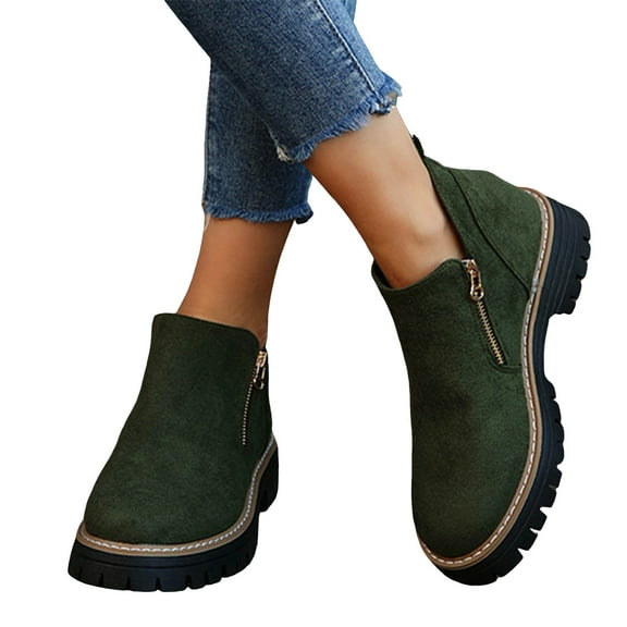 Suede Ankle Boots for Women Lug Sole Low Heel Casual Round Toe Zipper Booties Comfy Slip on Fall Boots
