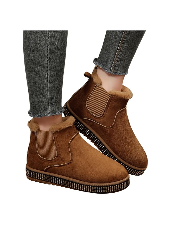Suede Ankle Boots for Women Memory Foam Platform Winter Snow Booties Fleece Lined Warm Indoor Outdoor Walking Shoes