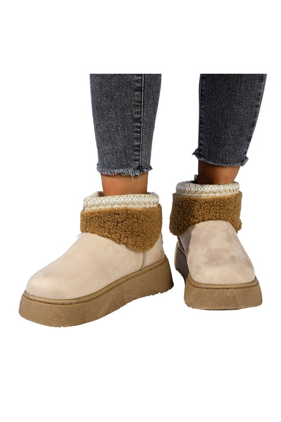 Suede Ankle Boots for Women Memory Foam Platform Winter Snow Booties Fleece Lined Warm Indoor Outdoor Walking Shoes