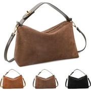 ESUNARTY Suede Bag for Women, Slouchy Crossbody Bag Brown Suede Purse Handbag Hobo Tote Bag, Retro Crescent Satchels Shoulder Bag