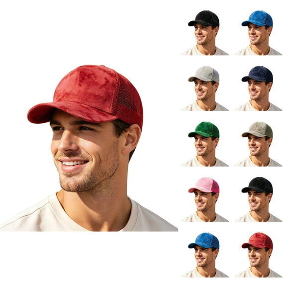 Suede Baseball Cap for Men Women Curved Brim Mesh Back Breathable Trucker Hat