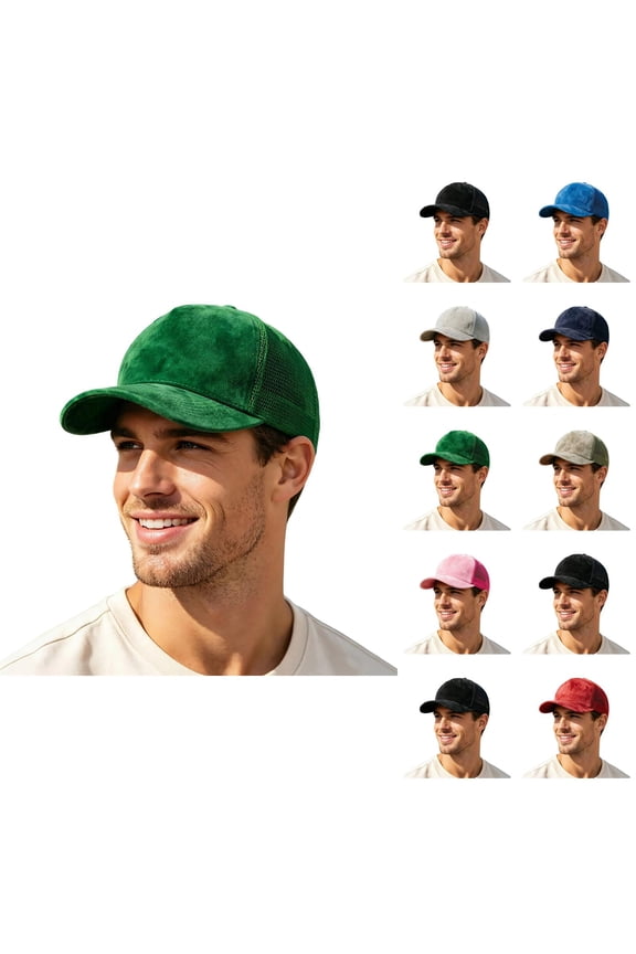 Suede Baseball Cap for Men Women Curved Brim Mesh Back Breathable Trucker Hat