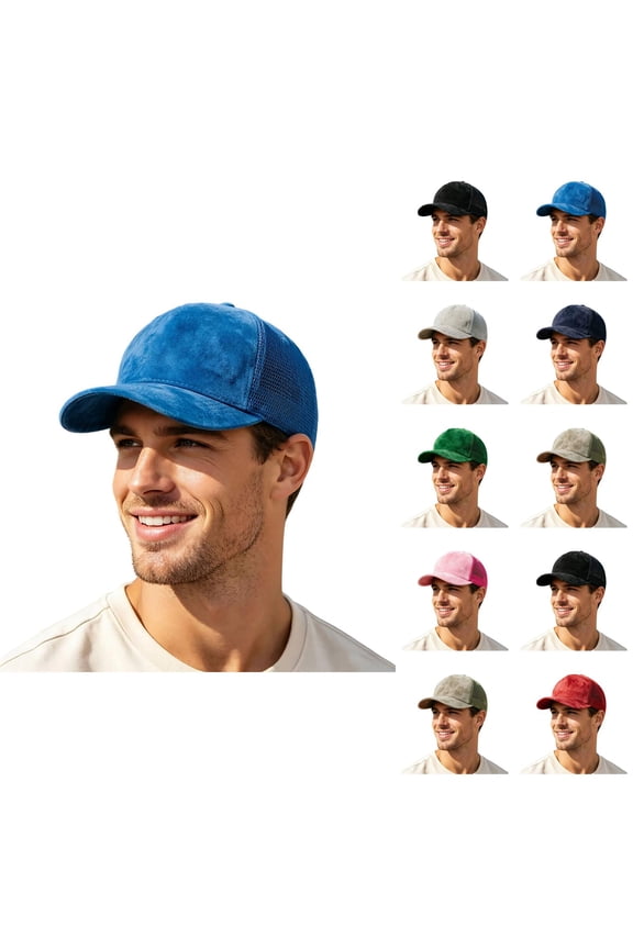 Suede Baseball Cap for Men Women Curved Brim Mesh Back Breathable Trucker Hat