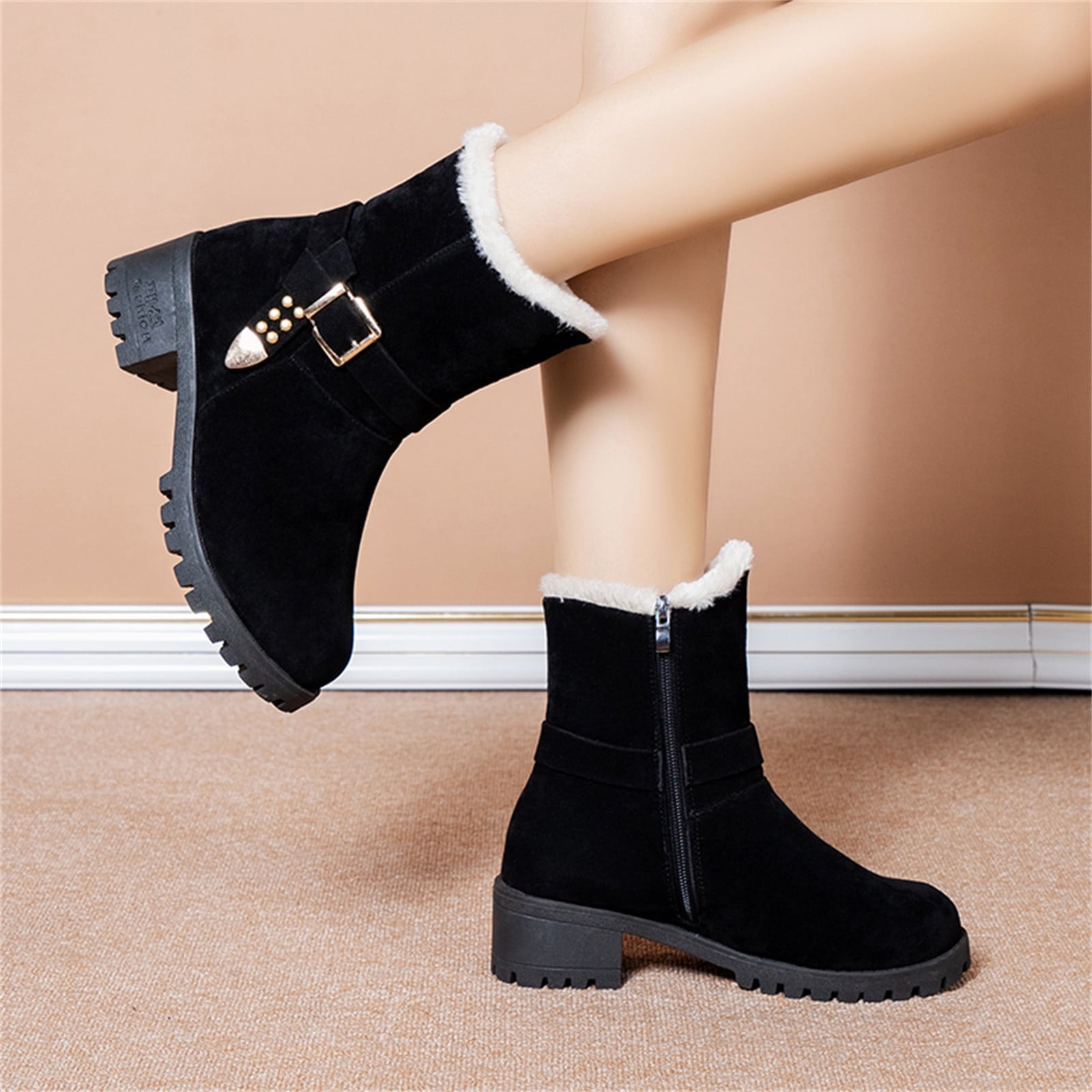 Hoxekle Winter Ankle Boots Women Square Low-Heeled Round Toe India | Ubuy