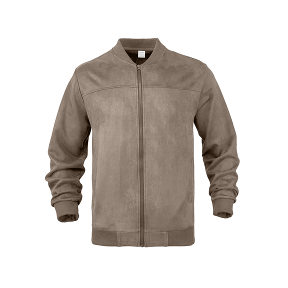 Suede Bomber Jacket for Men - Classic Brown Leather-Look Flight Jacket with Zipper, Stylish Casual & Versatile Outerwear