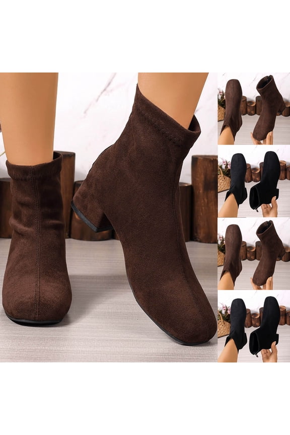 Suede Boots for Women Chunky Mid Heel Square Toe Ankle Booties Fashion Casual Warm Comfortable Fall Winter Shoes for Women Black 8.5