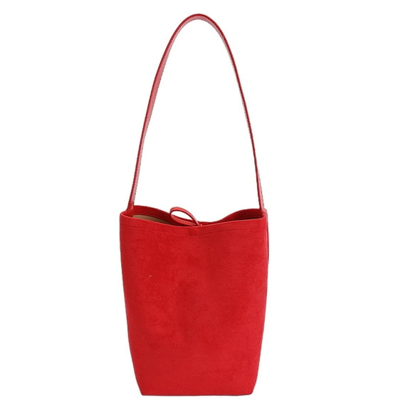 Suede Bucket Bag Fashion Shoulder Bag Slouchy Hobo Bag Purse For Women (Red)