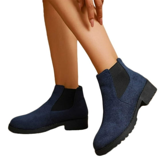 Suede Chelsea Boots Women Low Heel Slip on Elastic Fall Winter Booties Low Top Round Toe Ankle boots
