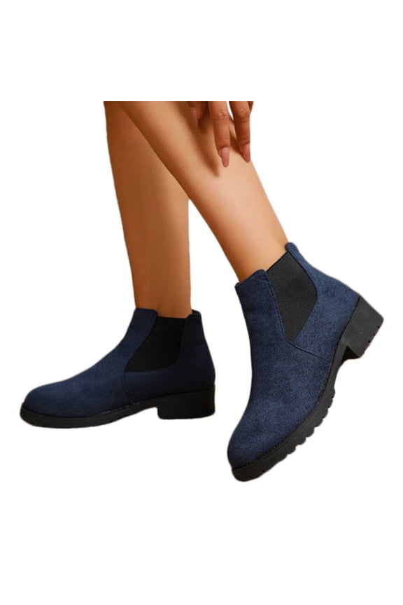 Suede Chelsea Boots Women Low Heel Slip on Elastic Fall Winter Booties Low Top Round Toe Ankle boots