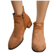 Suede Chelsea Boots Women Zip up Low Block Heel Pointed Toe Dress Fall Ankle Booties Slip on Stretch Short Boots