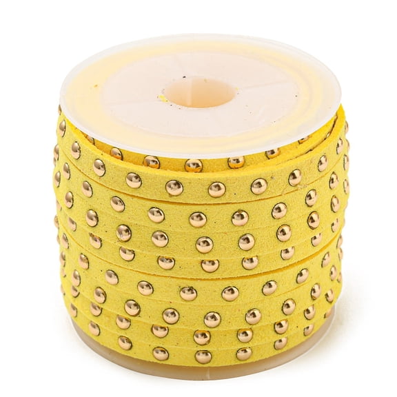 Suede Cord with Golden Tone Alloy Rivet For Punk Rock Jewelry Making Yellow 5x2.5mm 5.46 yards(5m)/roll