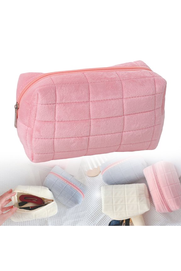 Suede Cosmetic Bag Pillow Pencil Case - Large Capacity Japanese Style Makeup Pouch, Travel Toiletry Storage Organizer With Handle For Women , Portable Makeup Bag For Daily Tra Makeup Organizers