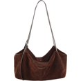 thumbnail image 1 of Suede Cow Leather Hobo Bag, Soft Slouch Shoulder Handbag, 13.78x5.91x7.87inch, 1 of 7